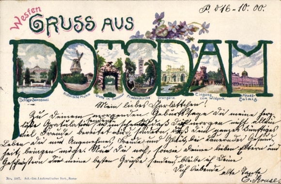 Letters Postcard Potsdam, Sanssouci Palace, Church of Peace, Orangery, New Palace