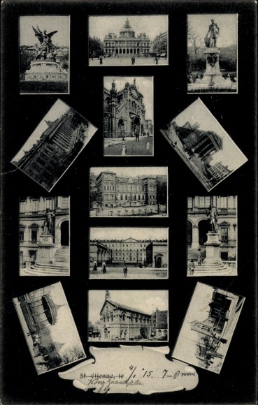 Ak Saint Étienne Loire, Teilansichten, Denkmal, Gebäude