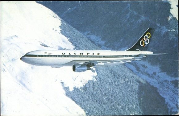 Postcard Greek passenger plane, Olympic Airways, Airbus A 300