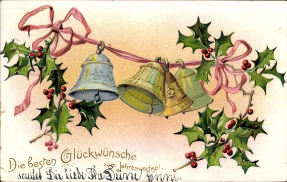 Ak Glückwunsch Neujahr, Stechpalme, Glocken
