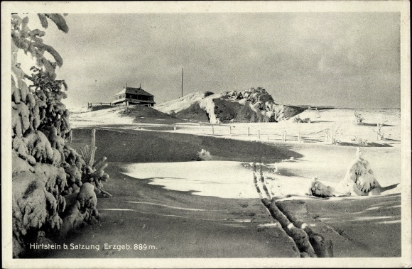 Ak Satzung Marienberg Erzgebirge, Winteransicht, Unterkunftshaus Hirtstein, Inh. Erich Hausteir