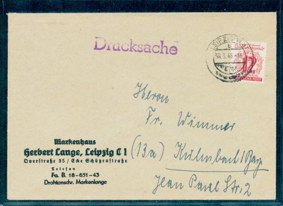 Michel Nr. 144y auf Brief, Drucksache, OPD Westsachsen