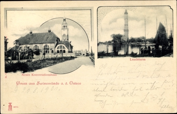 Postcard Świnoujście Swinemünde Pomerania, New Conversation House, Lighthouse