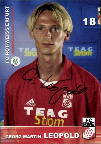 Autograph card footballer Georg-Martin Leopold, FC Rot-Weiß Erfurt, autograph