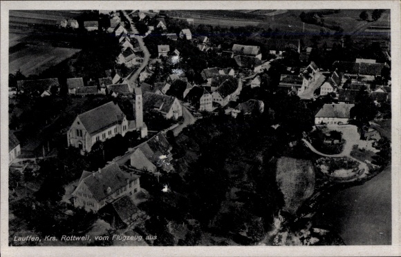 Postcard Lauffen am Neckar district Heilbronn, aerial photograph of the village, church