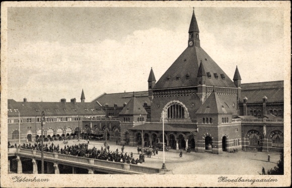 Postcard København Copenhagen Denmark, Hovedbanegaarden, Central Station