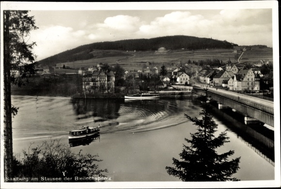 Postcard Saalburg Ebersdorf in Thuringia, reservoir of the lead hole barrier