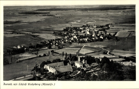 Postcard Aurach in Middle Franconia, aerial photograph, Wahrberg Castle