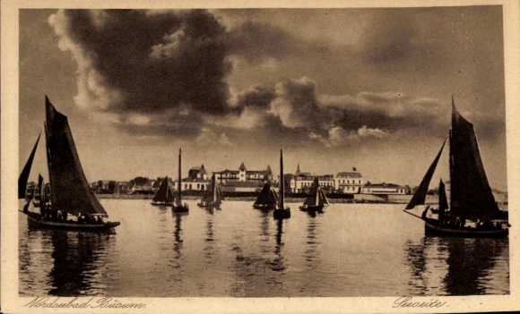 Ak Noordzeebadplaats Büsum, aan zee, zeilboten