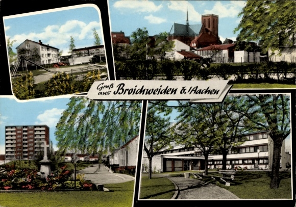 Ak Broichweiden Würselen Noordrijn-Westfalen, gedeeltelijk uitzicht, kerk, monument