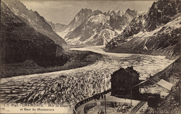 Postcard Chamonix Mont Blanc Haute Savoie, Mer de Glace and Montenvers Station