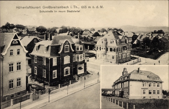 Postcard Groß Breitenbach in Thuringia, Schulstraße, new district