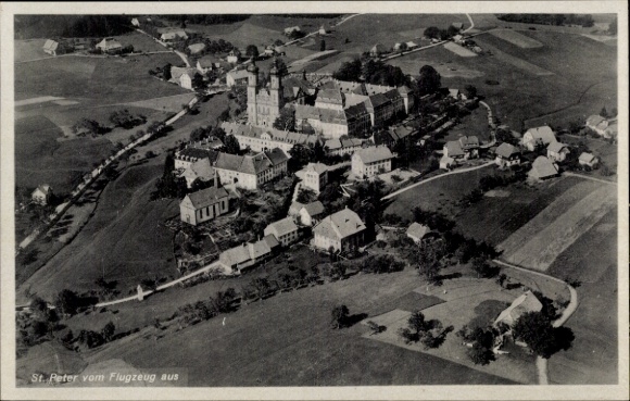 Postcard St. Peter im Schwarzwald, Monastery of St. Peter in the Black Forest, aerial photograph