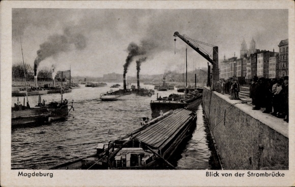 Postcard Magdeburg on the Elbe, view from the Strombrücke