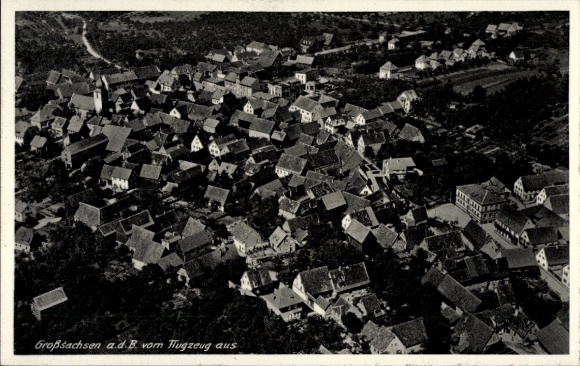 Postcard Großsachsen Hirschberg an der Bergstraße, aerial view of Großsachsen, many roofs, small