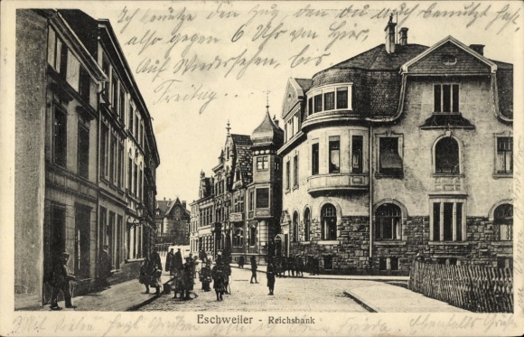 Postcard Eschweiler North Rhine Westphalia, street view, Reichsbank