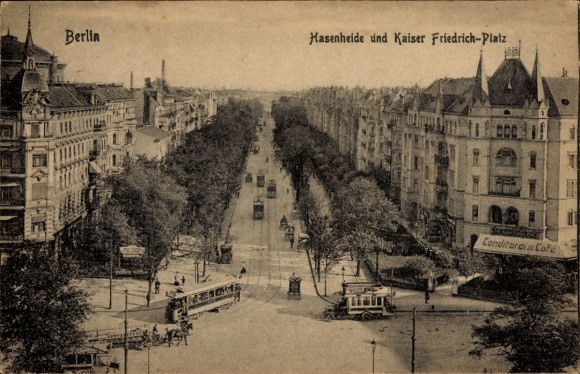 Postcard Berlin Neukölln, Hasenheide, Kaiser Friedrich-Platz, Conditorei Café