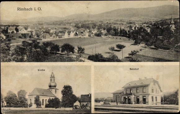 PC Rimbach Odenwald Hessen, total view, church, train station, track side