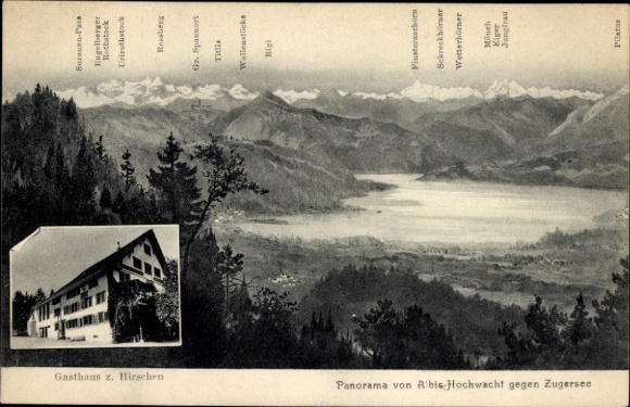 KP Zug, Jezioro Zug, Albi-Hochwacht, Gasthaus zum Hirschen, Rossberg, Schreckhörner, Mönch