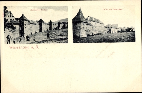 KP Weißenburg am Sand Środkowa Frankonia Bawaria, odcinek murów miejskich, fragment stawu