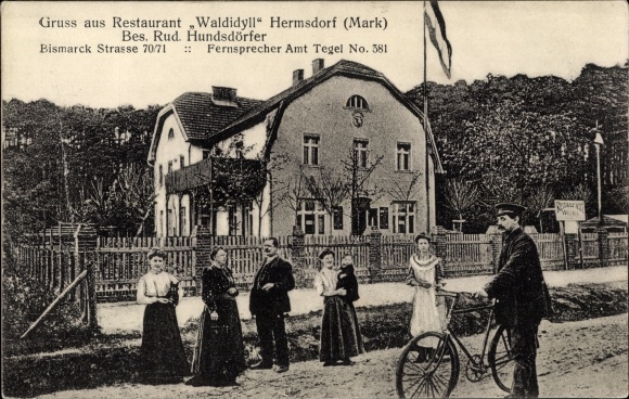 Postcard Berlin Reinickendorf Hermsdorf, Hermsdorf in der Mark, Restaurant Waldidyll, Bismarckstrasse 70/71