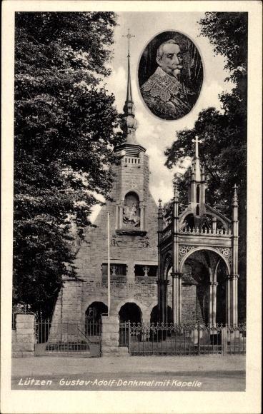 Ak Lützen im Burgenlandkreis, Blick auf das Gustav Adolf Denkmal mit Kapelle, Bildnis