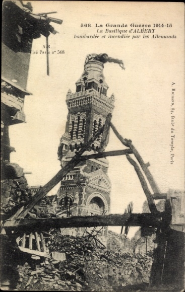 Ak Albert Somme, zerstörter Turm der Basilika
