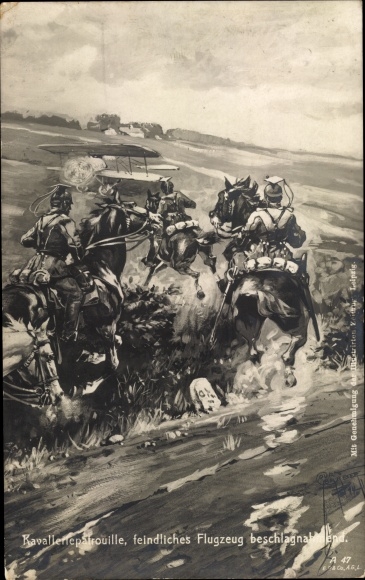 Artist PC Cavalry patrol, confiscating enemy aircraft, I. WK, Ulan