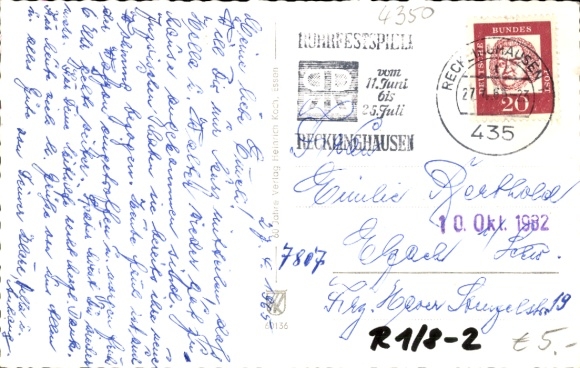 Postcard Recklinghausen South, Theodor Körner School, Post Office, Bochumer Straße