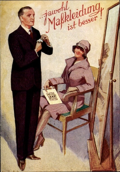 Artist Postcard Yes, made-to-measure clothing is better, sample collection, Heine Tuche