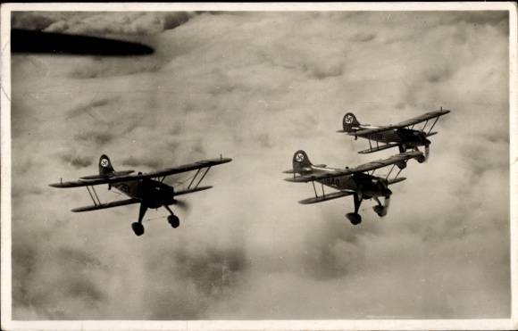 Postcard German fighter aircraft, German Air Force, biplanes, WWII