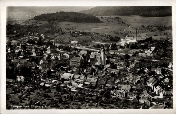 Postcard Tiengen am Oberrhein, aerial photograph of landscape photography, buildings