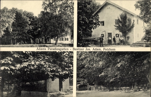 Postcard Potzham Taufkirchen in the district of Munich Upper Bavaria, view of Adam&#39;s paradise garden