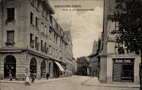 Ak Aschersleben im Salzlandkreis, Bestehornstraße, Rind- u. Schweineschlächtere, Rudolf Fiebig