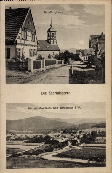 Postcard Bringhausen Edertal North Hesse, New Eder Dam, disappeared village Bringhausen IW