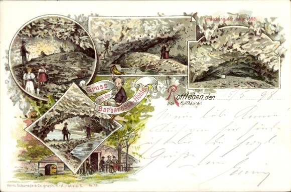 Chromo-Litho Rottleben Kyffhäuserland in Thuringia, greetings from the Barbarossa Cave