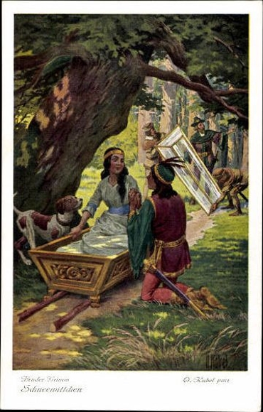 Set of 6 artist PCs in envelope, fairy tale: Snow White by Otto Kubel
