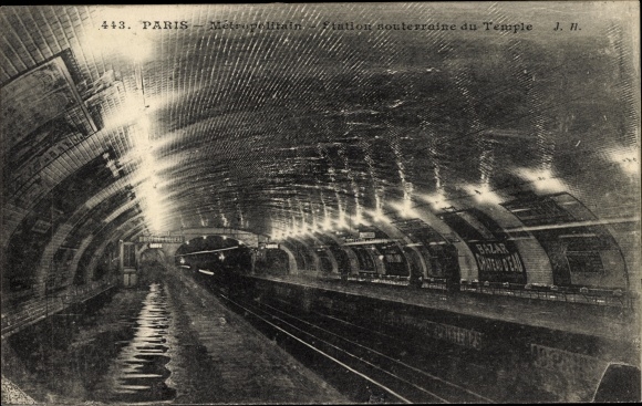 Postcard Paris III Temple, Metropolitan, Metro station