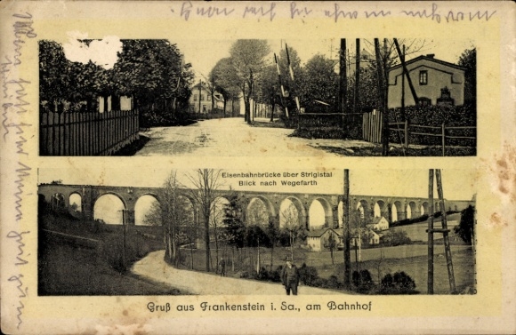 Ak Frankenstein Oederan Sachsen, Eisenbahnbrücke über Striglstal, Blick nach Wegefarth