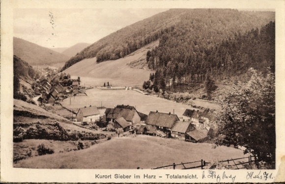 Ak Sieber Herzberg am Harz, kuuroord algemeen uitzicht, schilderachtig landschap, huizen