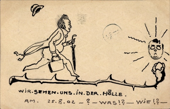 Hand-painted Postcard Max Kleiter, See you in hell, on 25.X.02