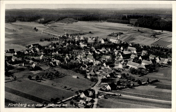 Postcard Kirchberg in Saxony, aerial view of the village, many roofs visible, rural surroundings