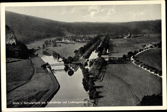 AK Essing, view from Schulerloch into the Altmühltal with Ludwigskanal