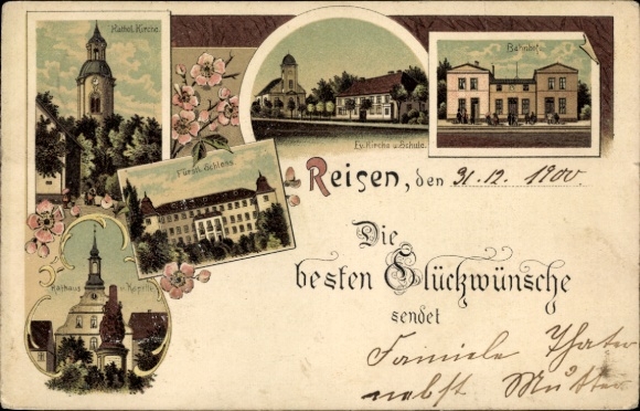 Litho Reisen Birkenau im Odenwald Hessen, katholische Kirche, Bahnhof, Schloss