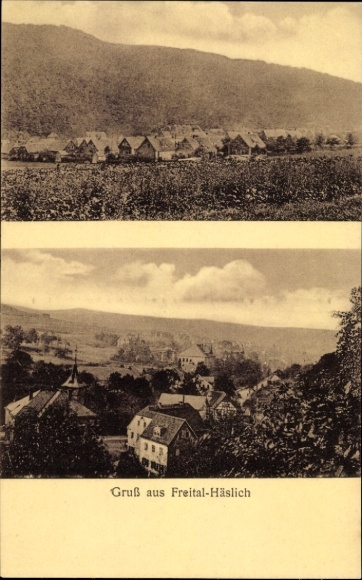 Postcard Häslich Freital in Saxony, partial views