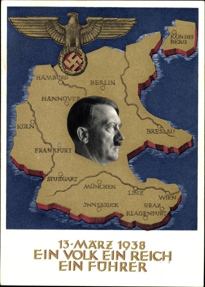 Artist Postcard Klein, One people, one empire, one leader, annexation of Austria in 1938, Greater Germany
