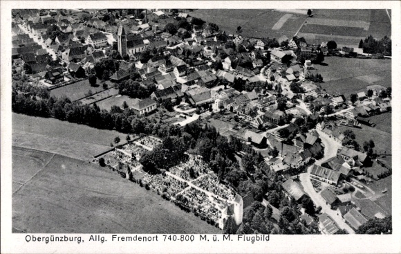 Ak Obergünzburg im Allgäu, Fliegeraufnahme