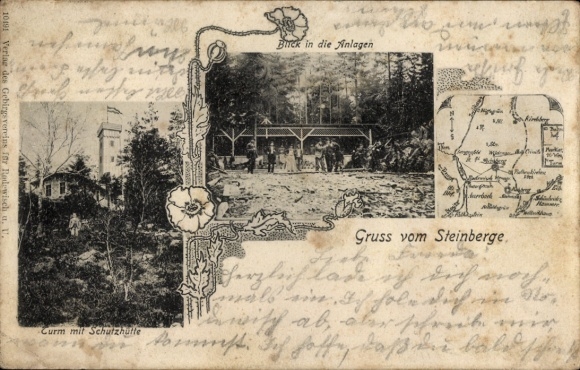 Postcard Steinberg im Vogtland, Steinberg, tower, shelter, facilities
