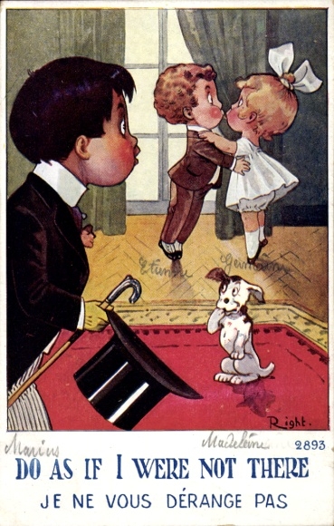 Artist Postcard Right, lovers, jealousy, dog, Do as if I were not there