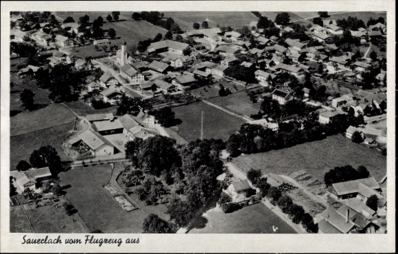 Postcard Sauerlach in Upper Bavaria, aerial photograph
